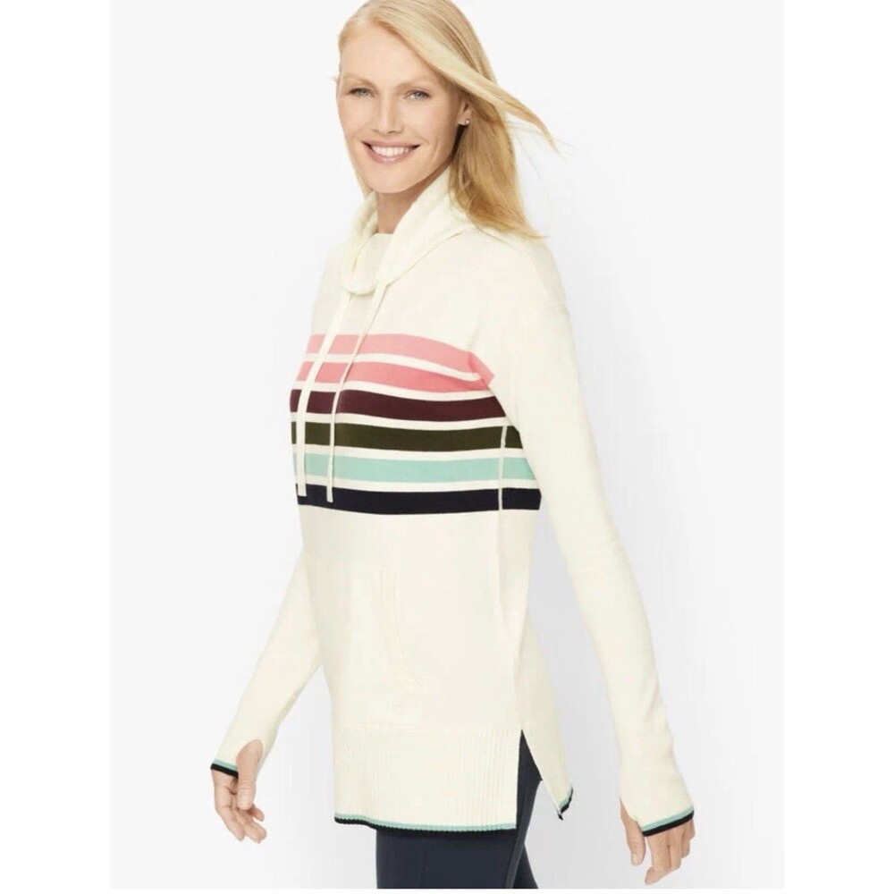 Talbots Cowlneck Striped Tunic Sweater Size XL